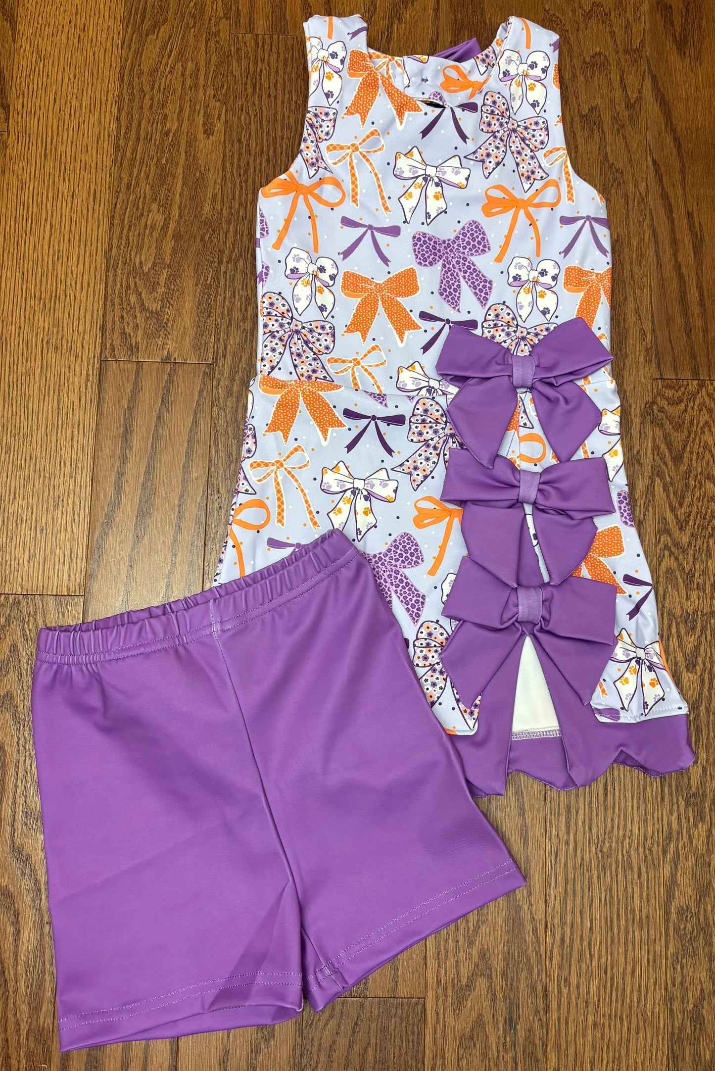 Bowtiful Athletic dress with shorts, orange and purple