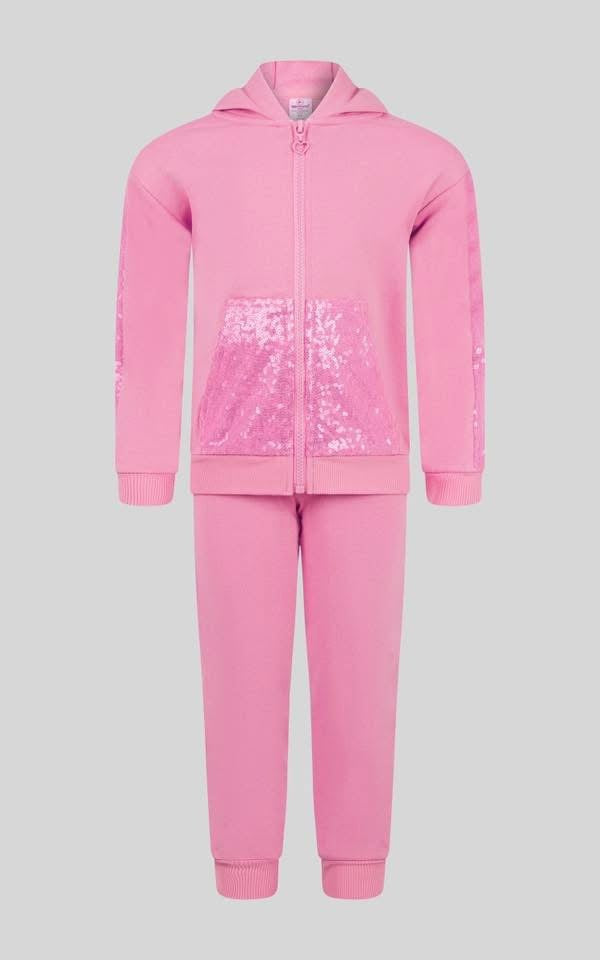 Toddler Girls Sequin Hoodie Jacket and Jogger Set- Pink