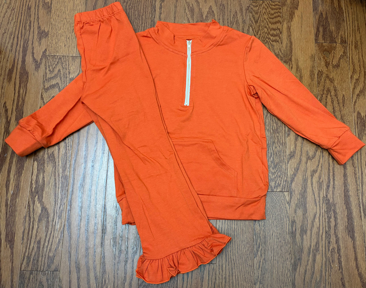 Fall Pullover Set, Orange, girl pant set