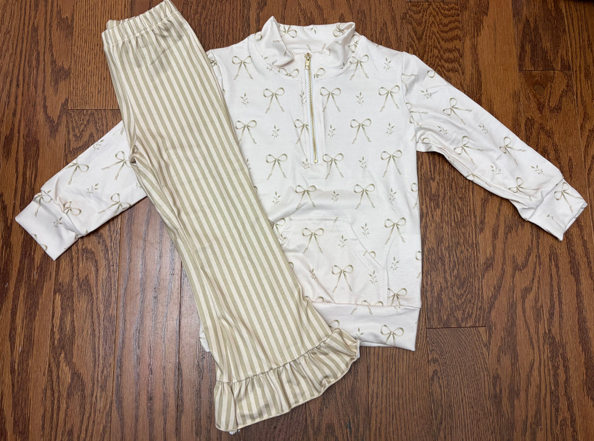 Fall Pullover Set, green stripes, girl pant set