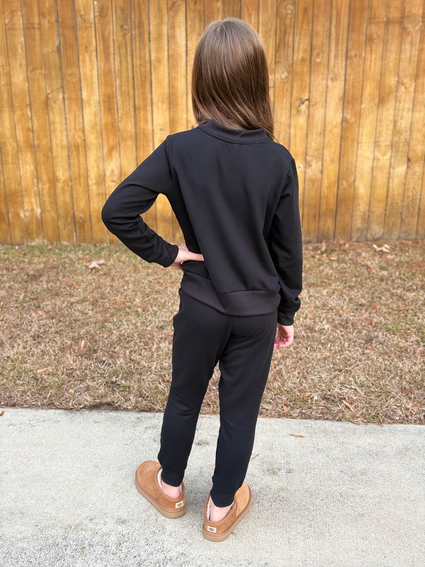 Girls Cross Over Pullover and Jogger Set - Black