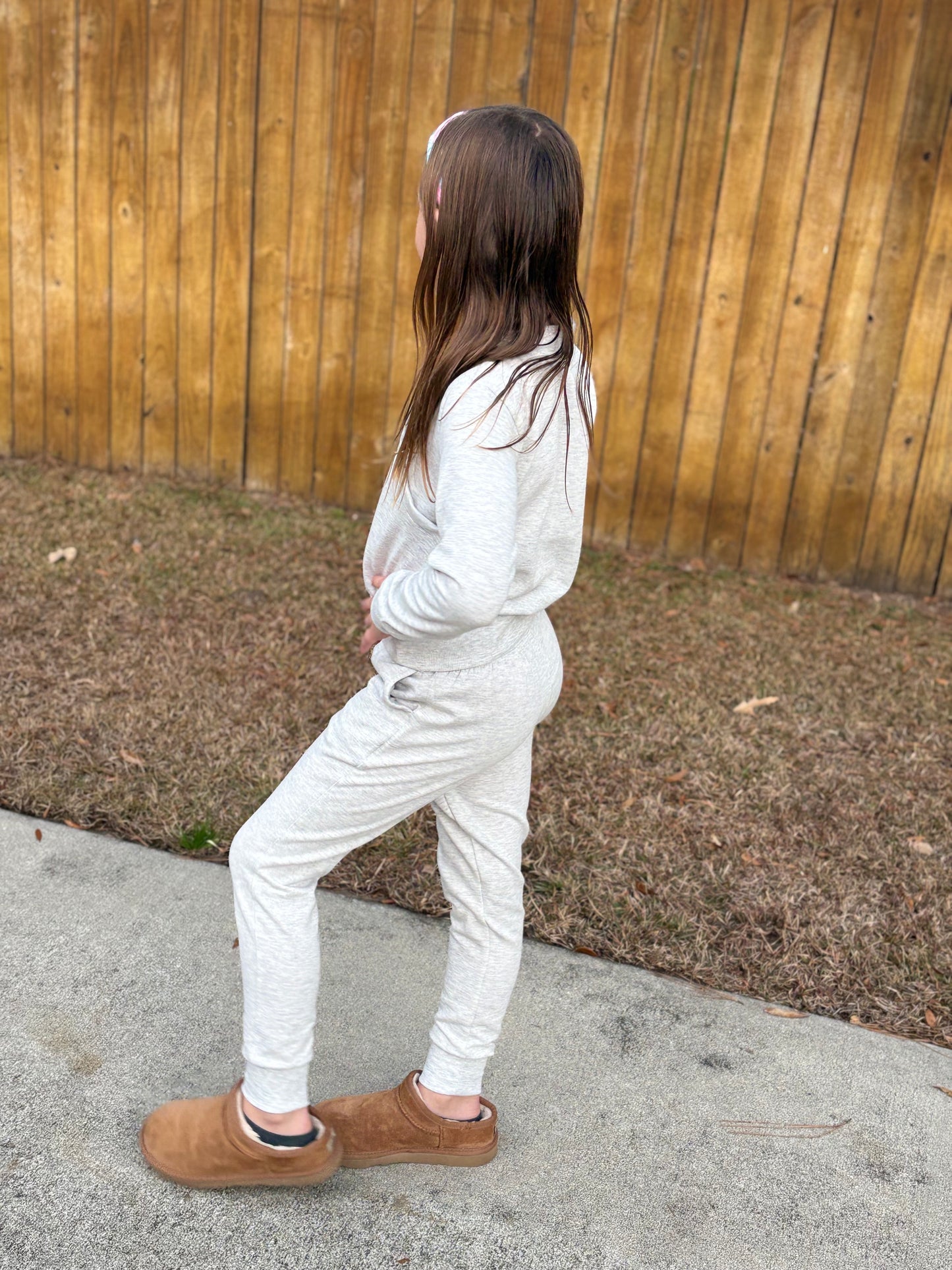 Girls Cross Over Pullover and Jogger Set - Light Grey