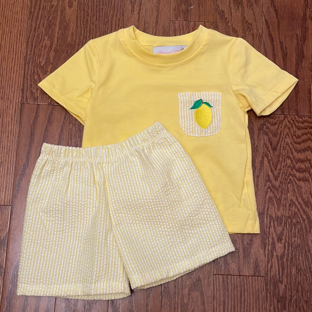 Seersucker Lemon boy short set
