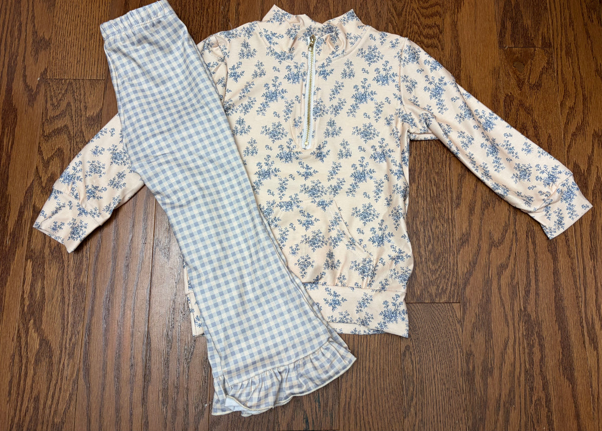 Fall Pullover Set, blue checkered, girl pant set
