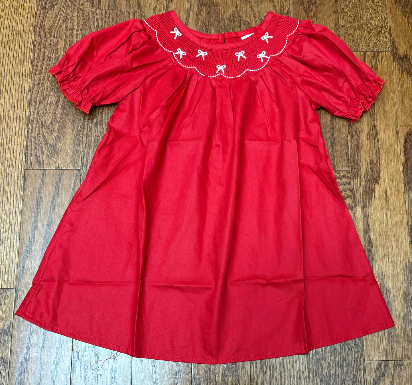 Embroidered Bow Red Dress