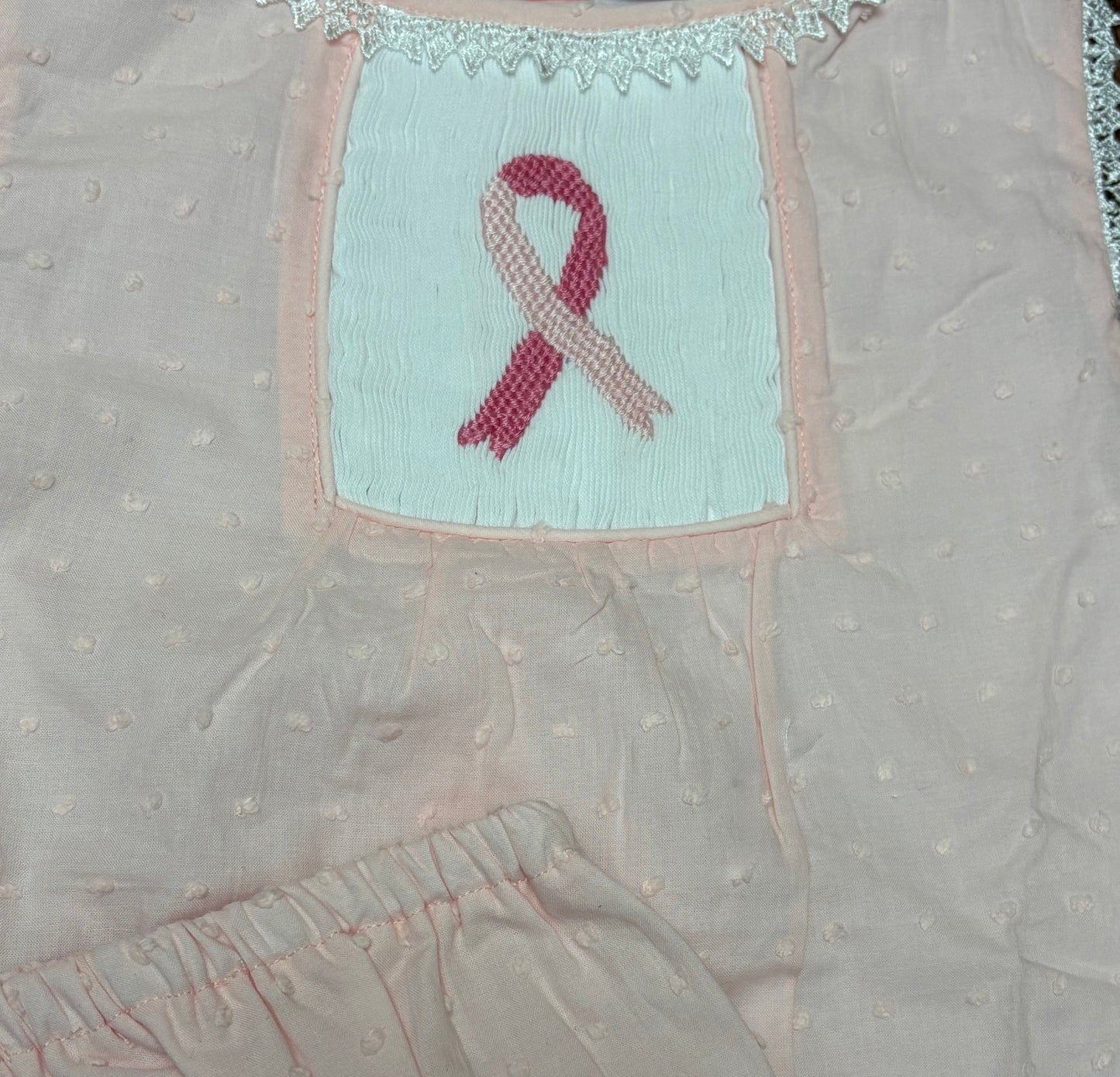 Breast Cancer Awareness Woven Swiss Dot Smocked Girl Diaper Set