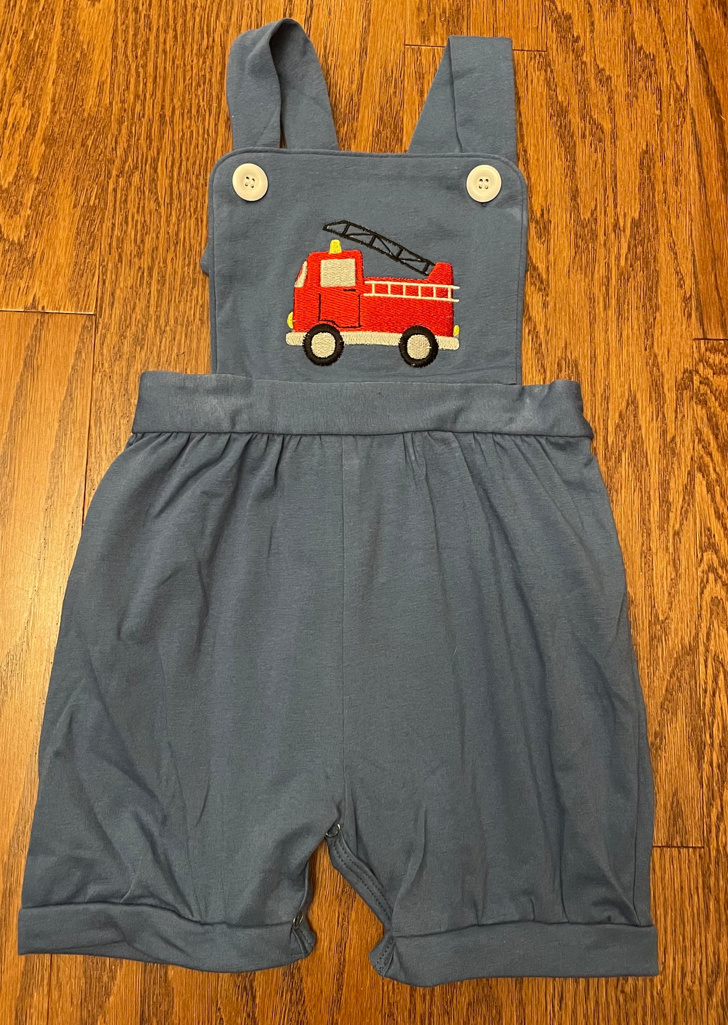 Embroidered Fire Truck boy short romper