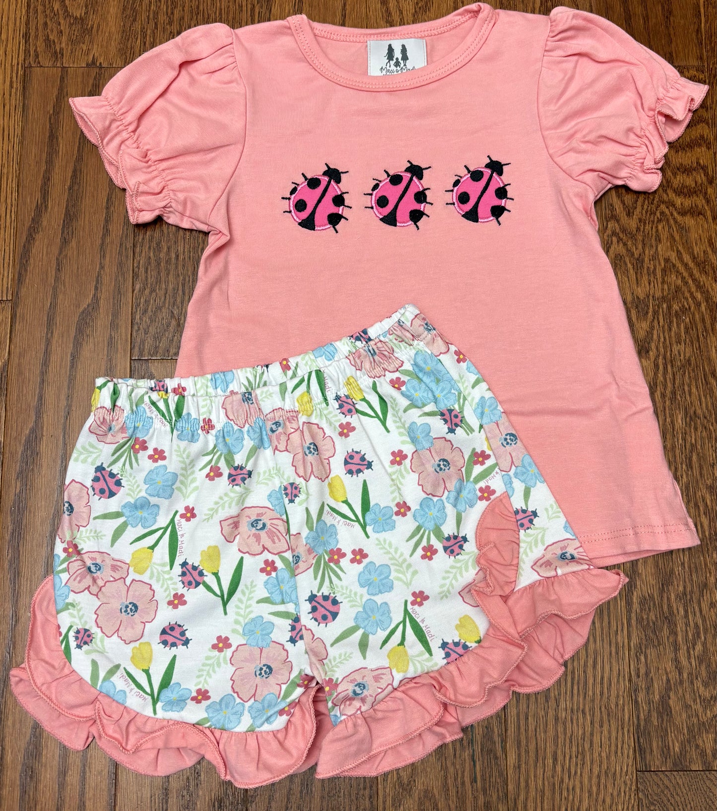 Patterned Lady Bug Girls short set