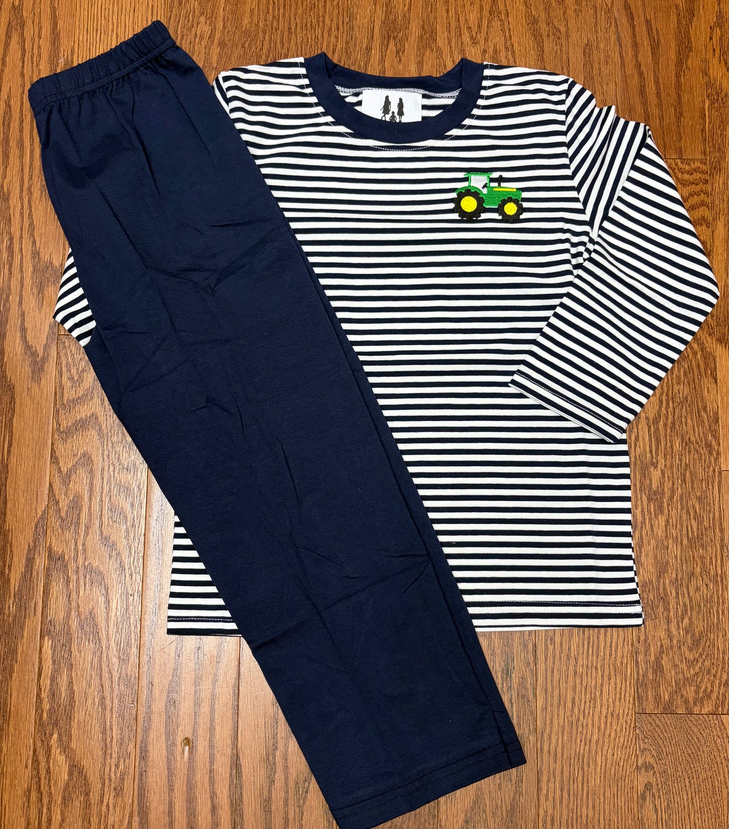 Navy with green tractor boy pant set