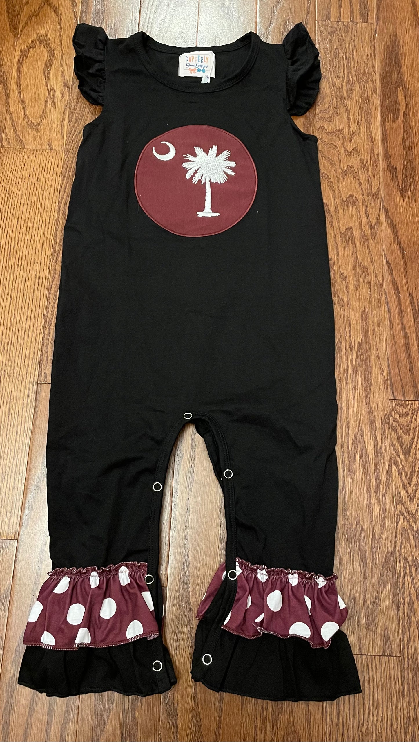 Carolina girl romper with Palmetto Tree Embroidery