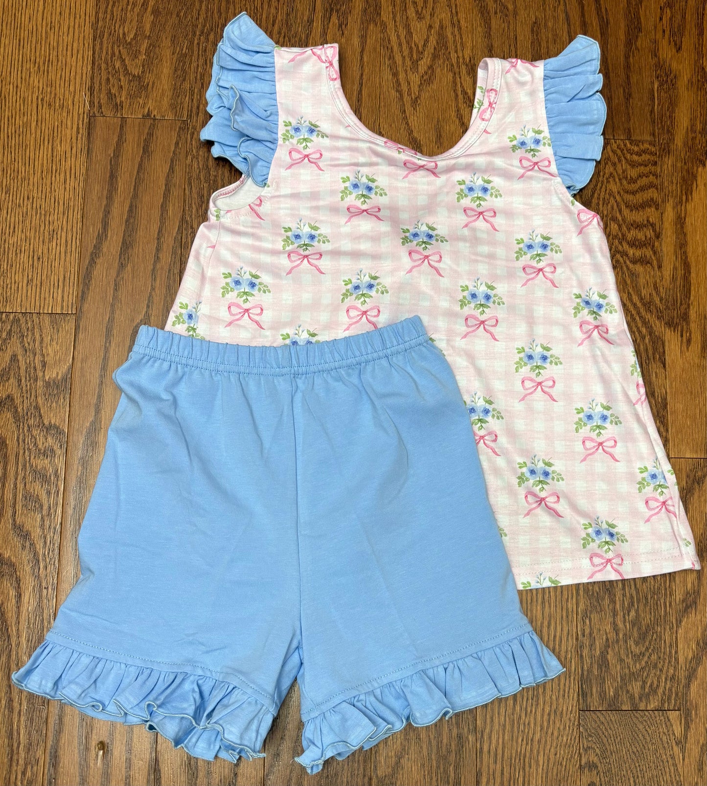 Floral ribbon girl short set