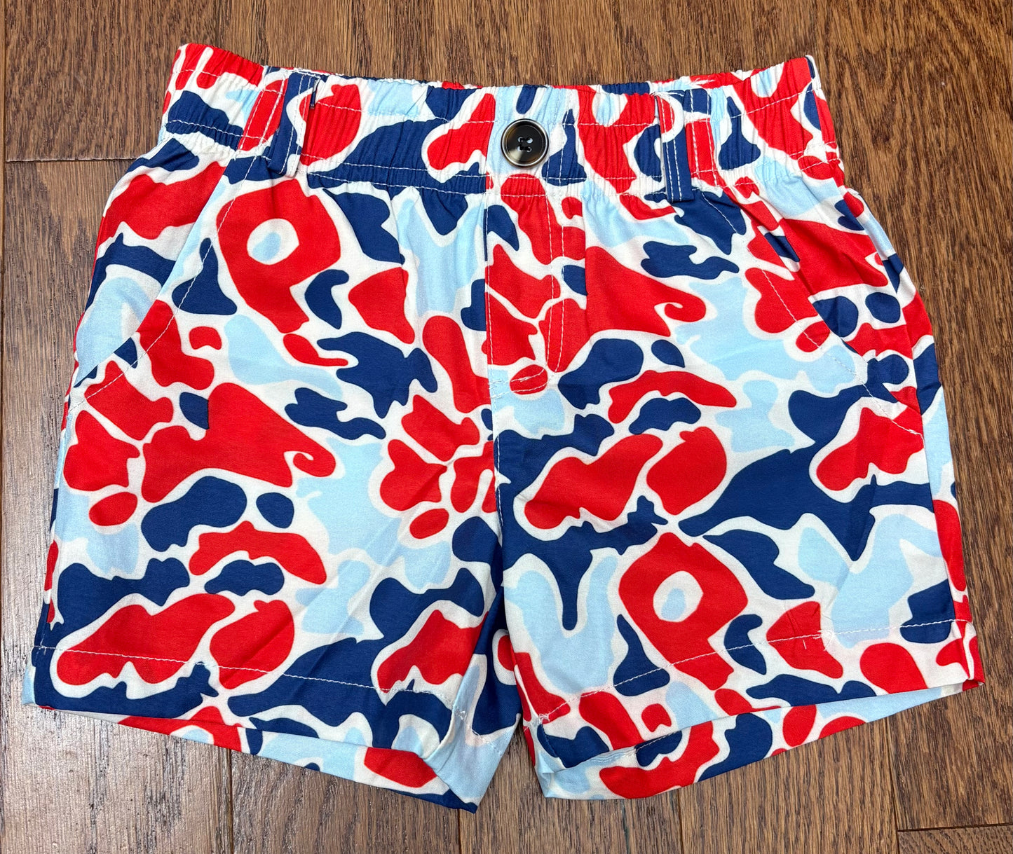 Red, white, and blue camouflage boy shorts
