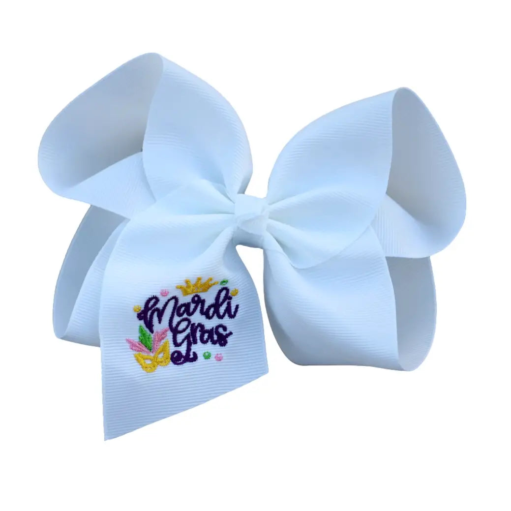 Mardi Gras embroidered hair bow
