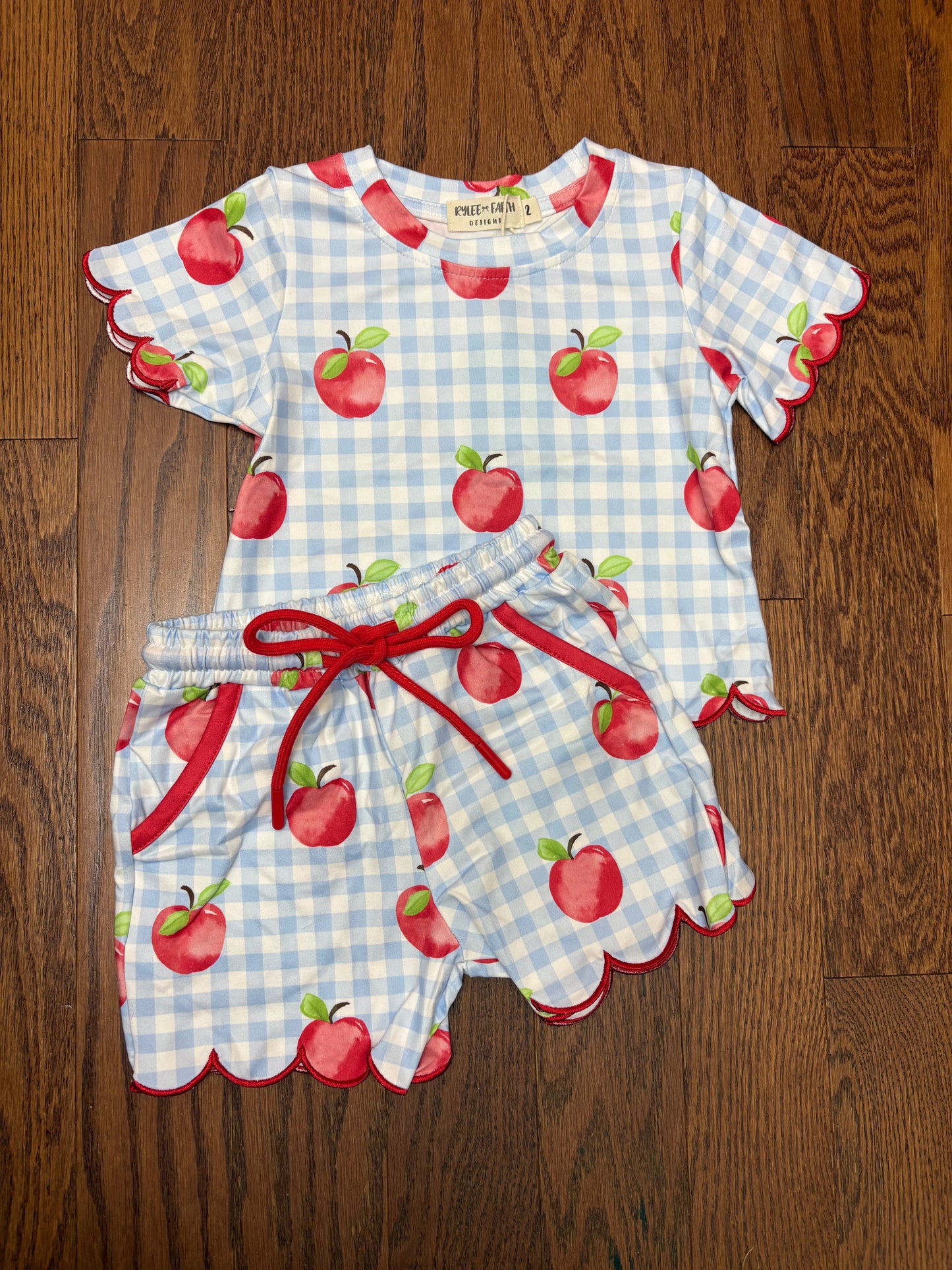 Back to school apples print girl short set