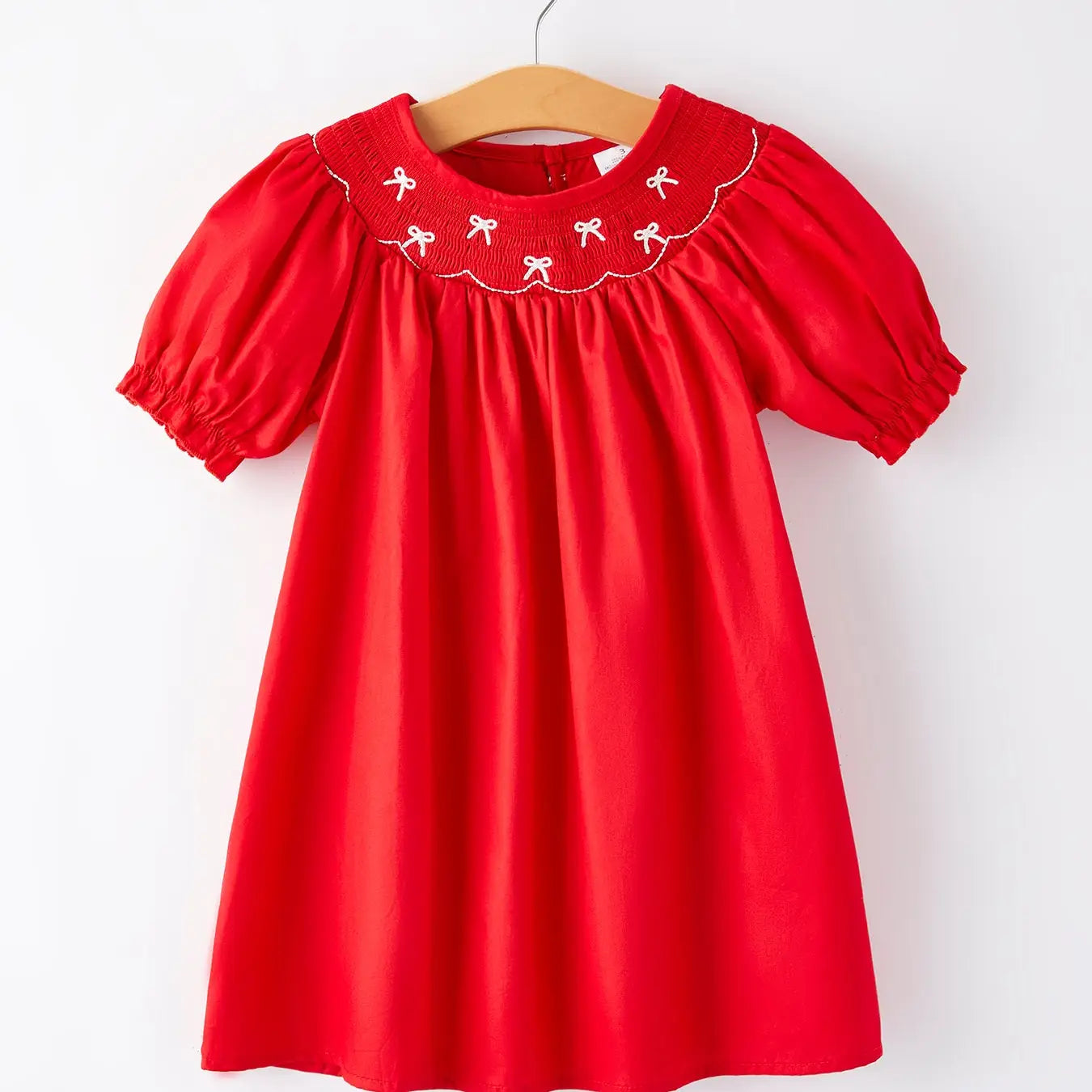 Embroidered Bow Red Dress
