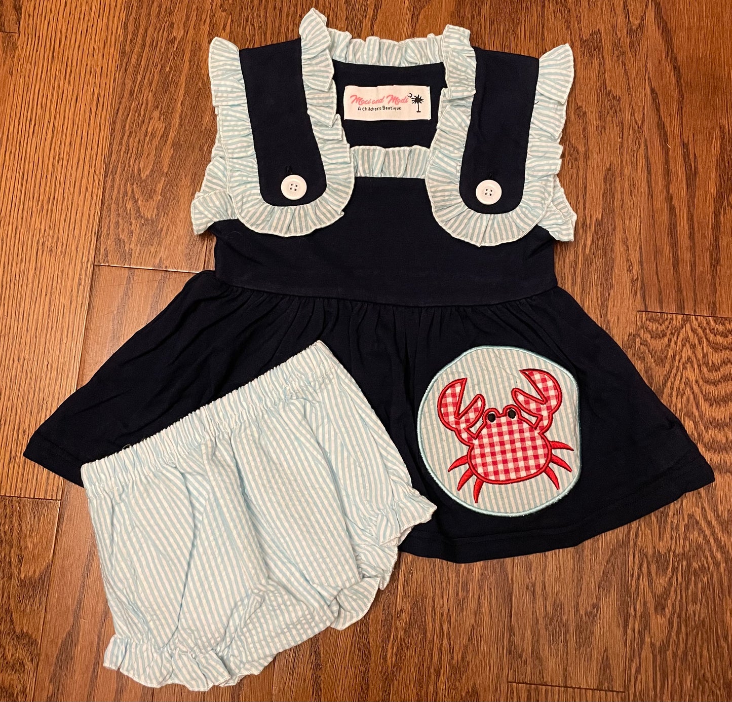 Navy blue crab girls diaper set