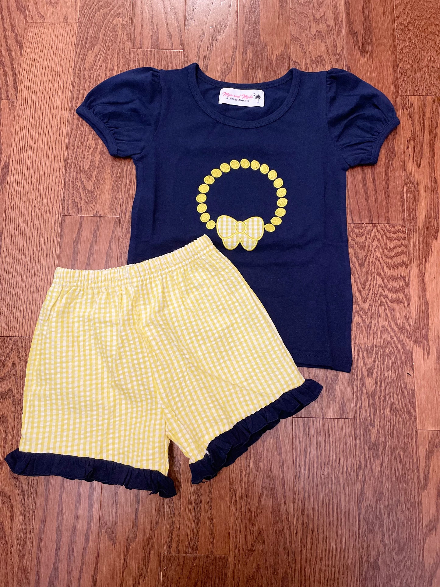 Yellow ribbon, navy girls short set