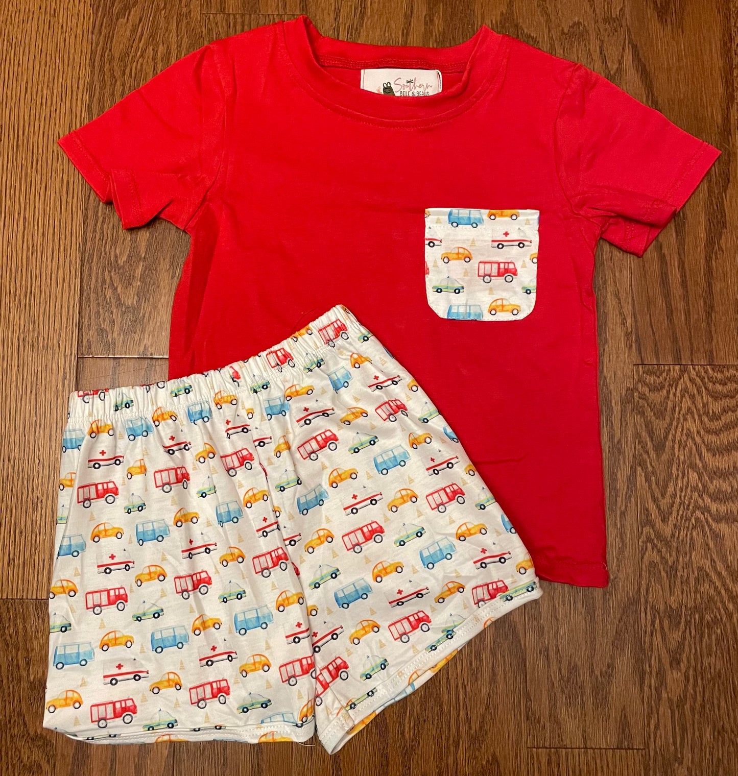 Boys First responder vehicles pocket short set