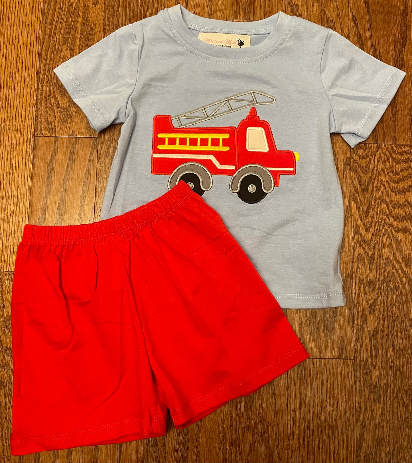 Fire truck boys short set
