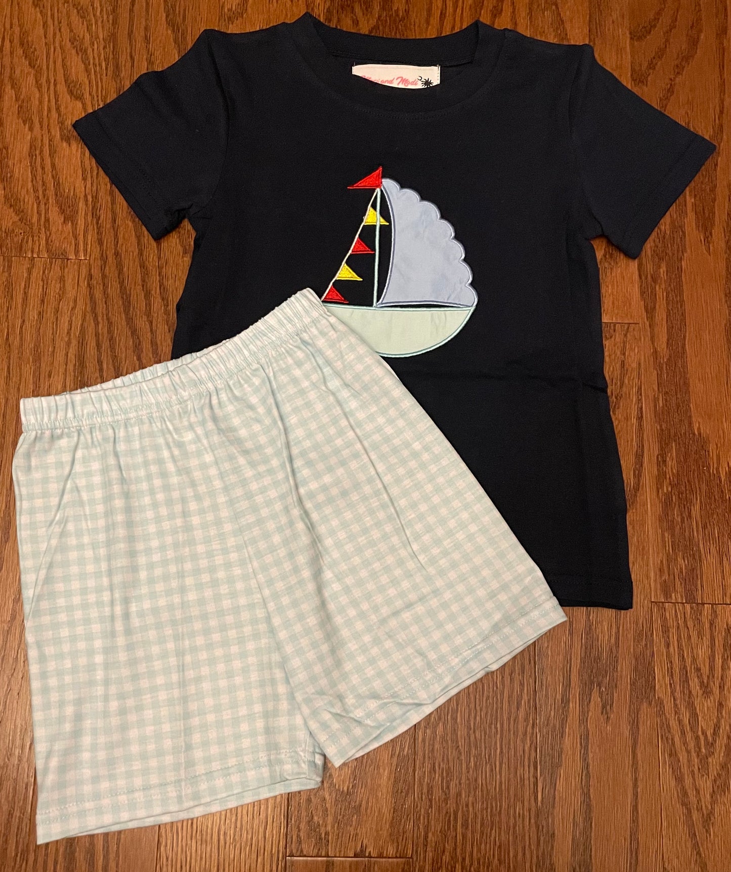 Navy sailboat boy short set