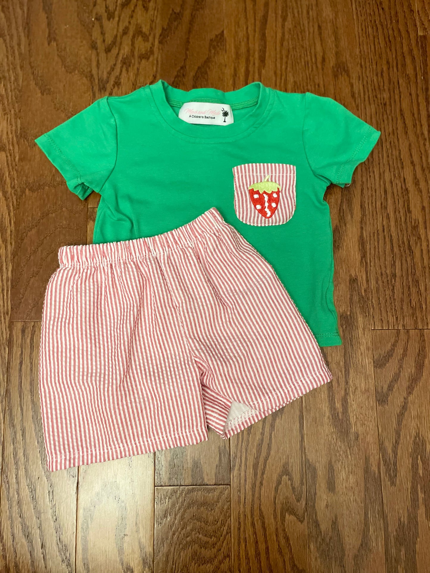 Seersucker Strawberry boy short set