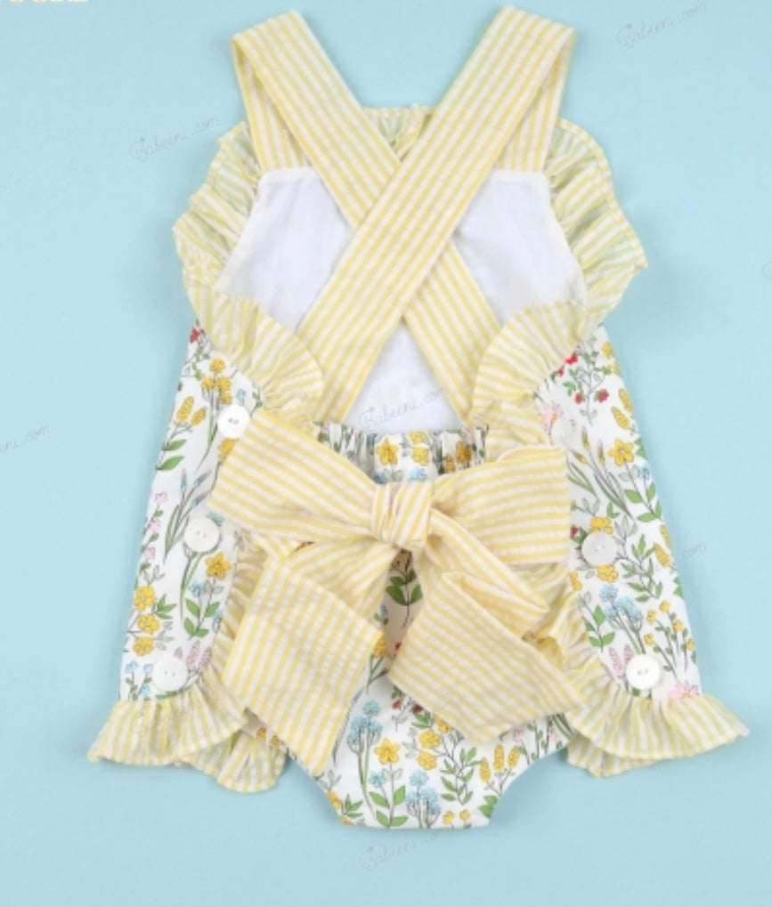 Yellow floral girl sun suit bubble