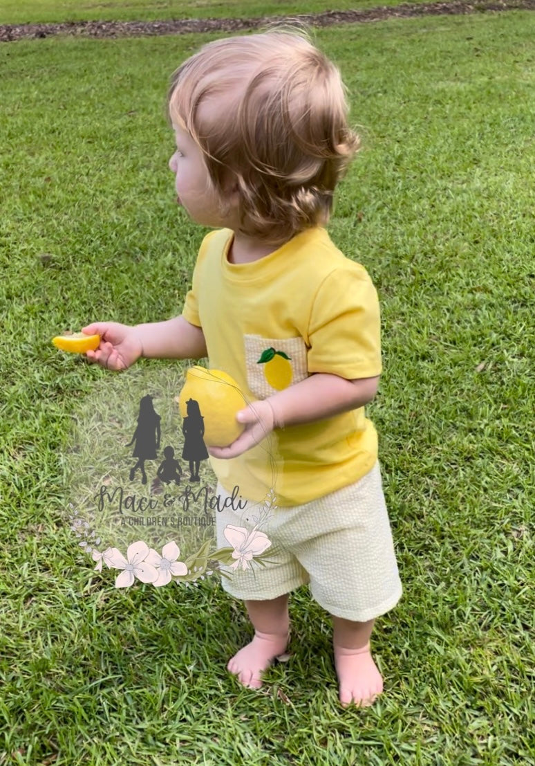Seersucker Lemon boy short set