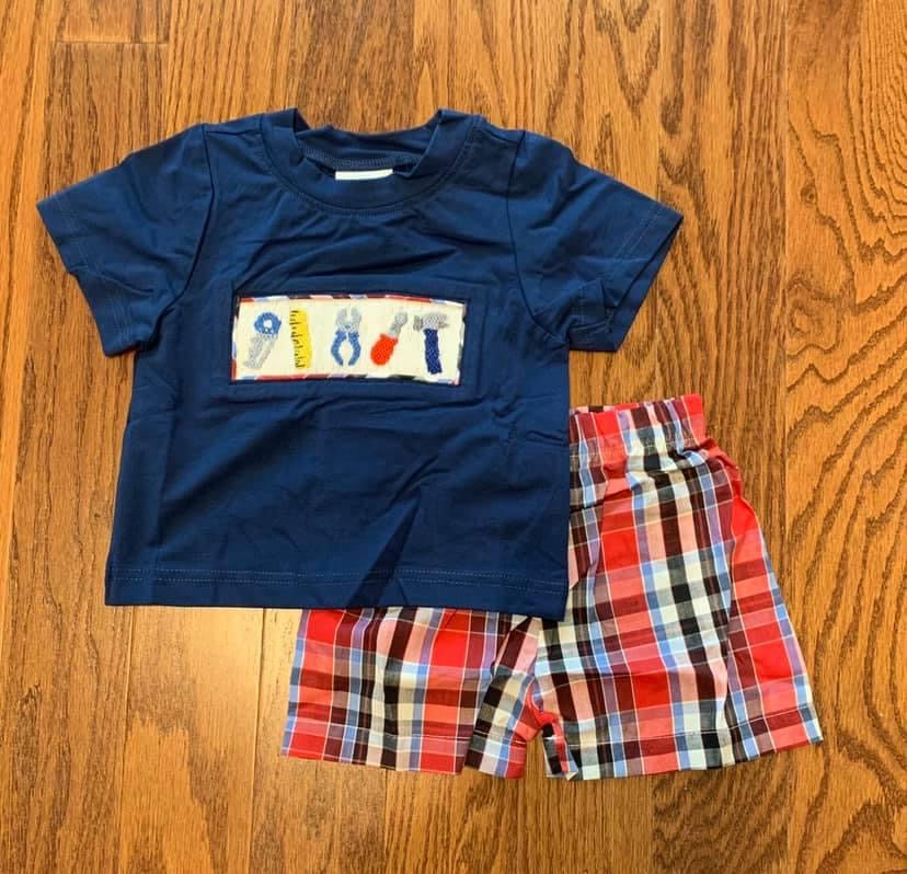 Smocked boys tool short set