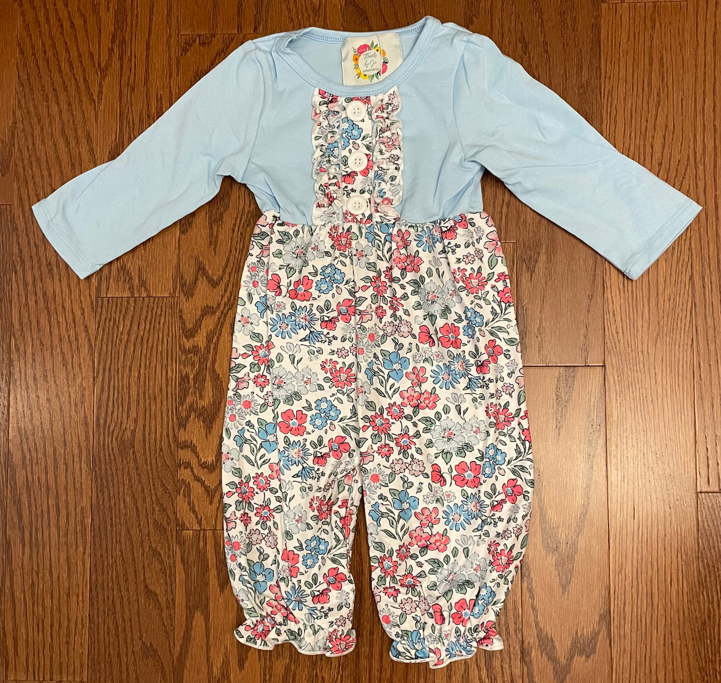Blue and pink floral girl romper