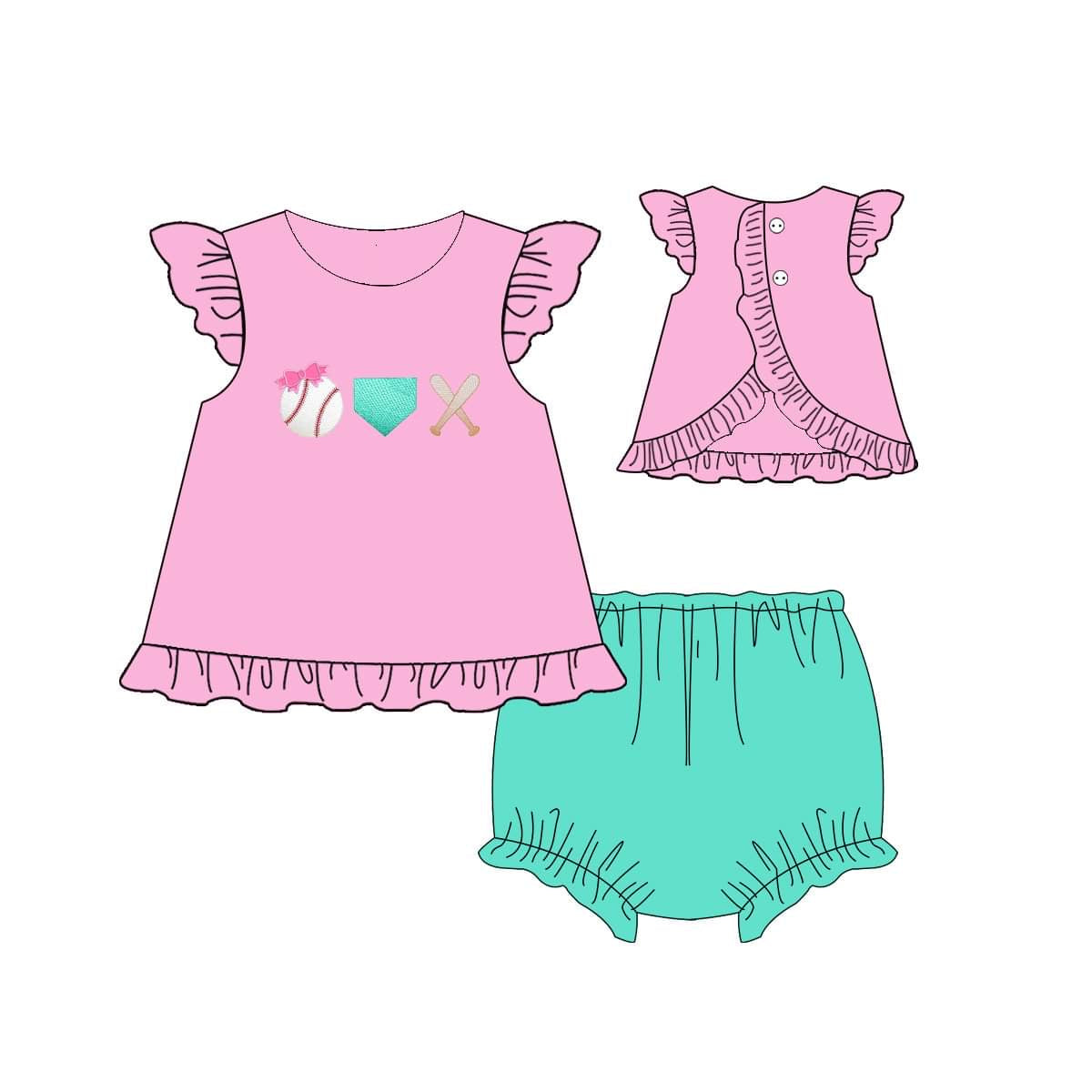 Baseball girls swing back diaper set