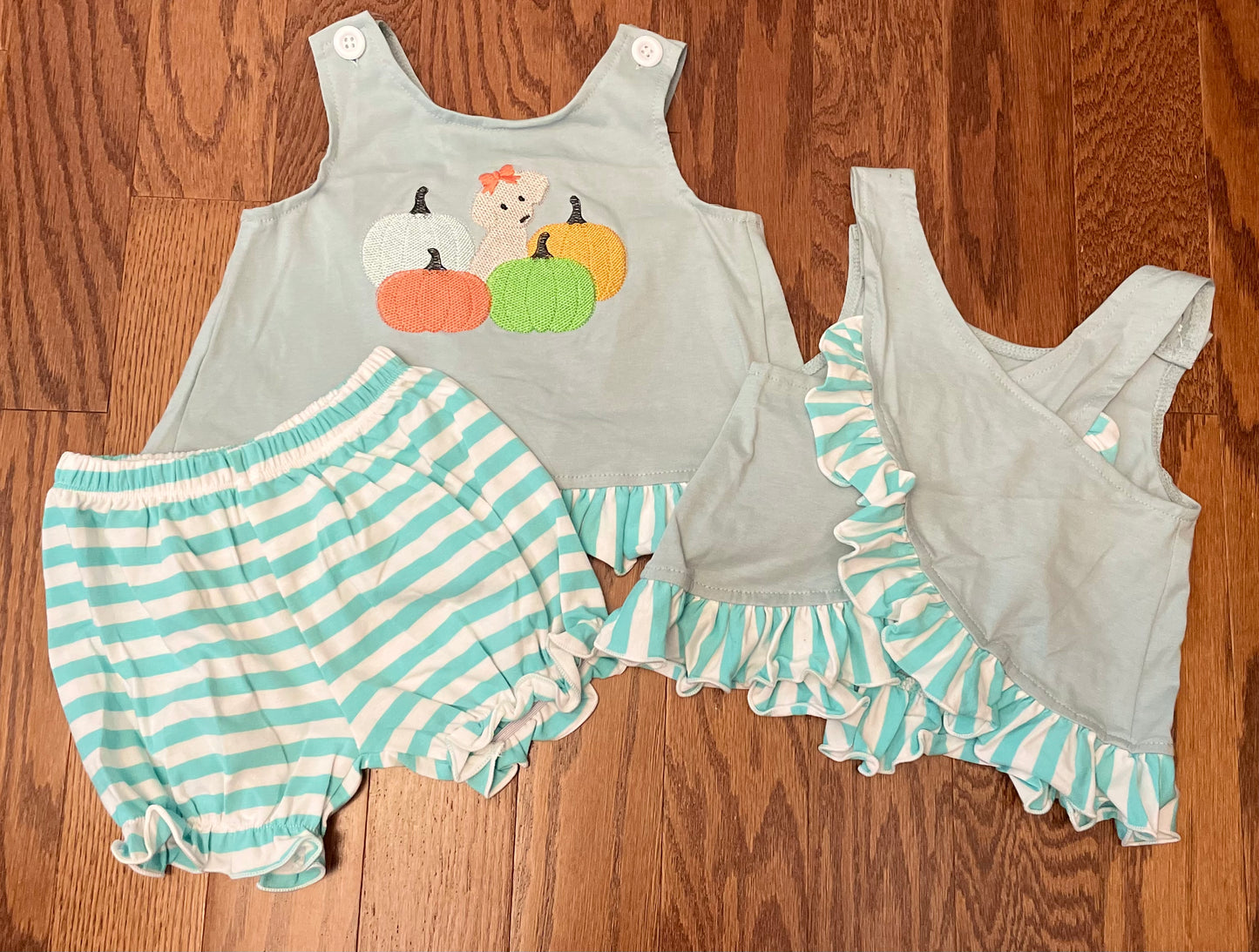 Pumpkin blue puppy Swing back bloomer set
