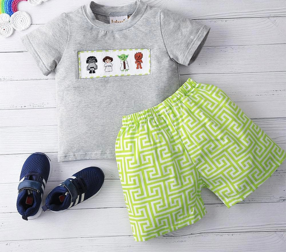 Smocked Alien Boy short set