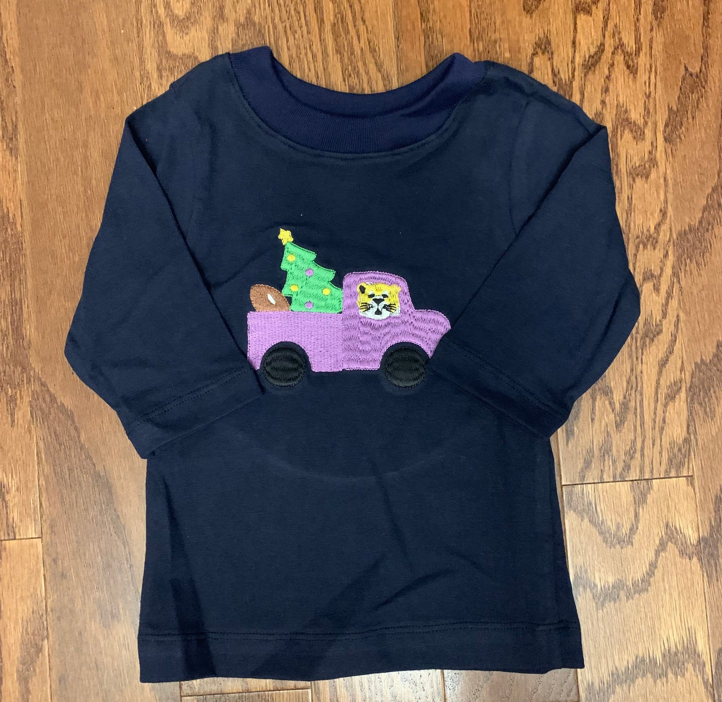 Boys embroidered Christmas tree/football long sleeves shirt, purple