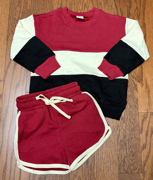 Garnet, black, and cream girl sweater short set