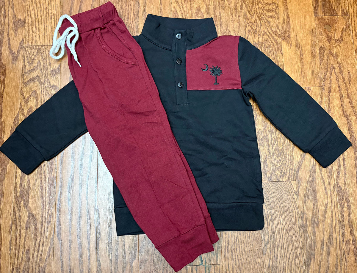 Garnet and Black Palmetto Boys Jogger Set