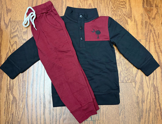 Garnet and Black Palmetto Boys Jogger Set