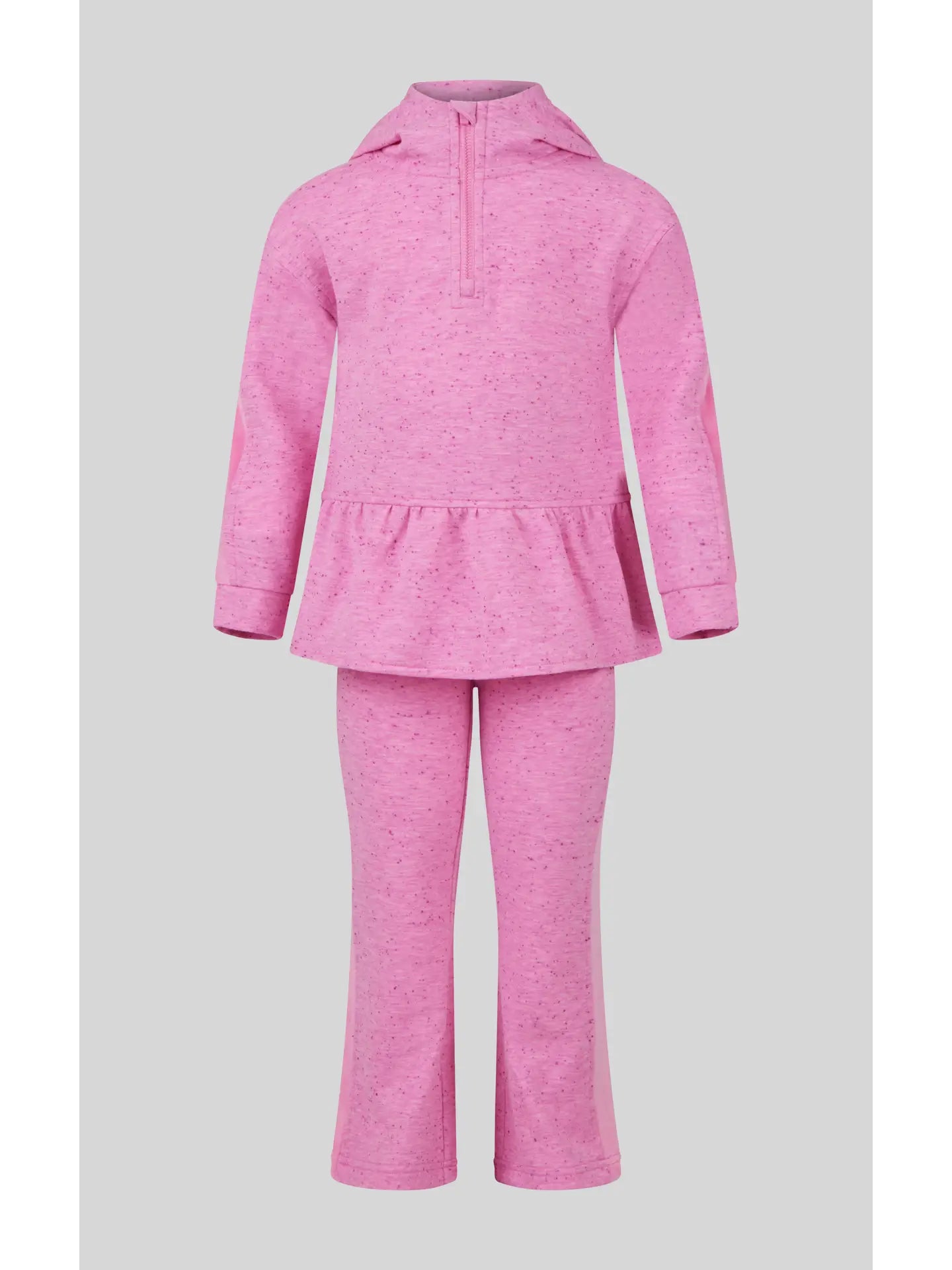 Little Girls Confetti Half Zip and Flare 2 Pc Set- Pink