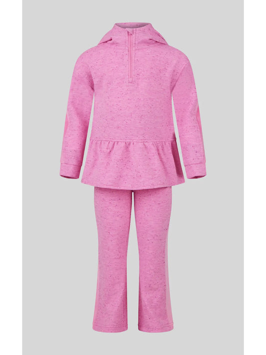 Little Girls Confetti Half Zip and Flare 2 Pc Set- Pink