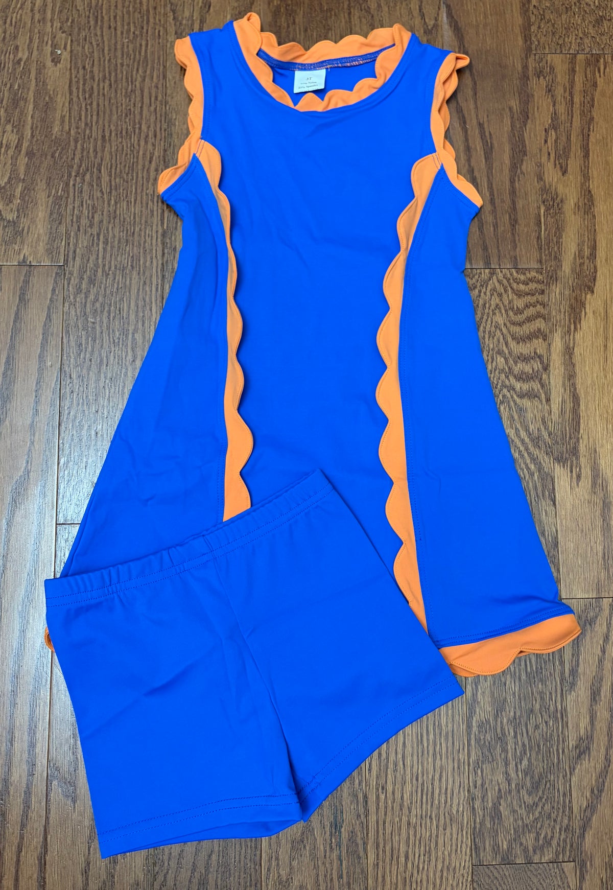 Blue and orange athletic dress with shorts
