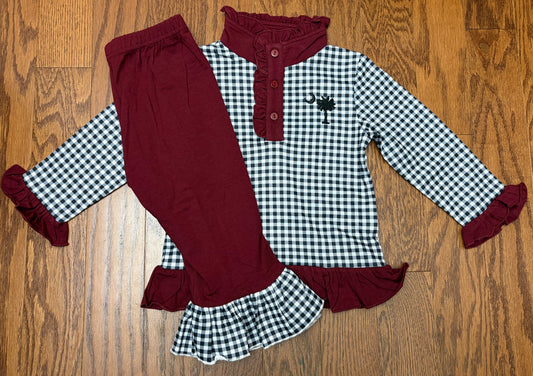 Garnet and Black Palmetto girl pant Set