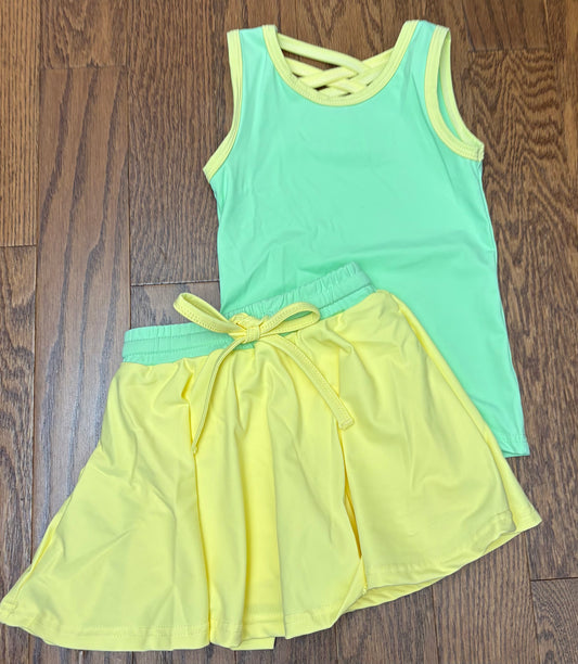 Green and Yellow Athletic Skort Set