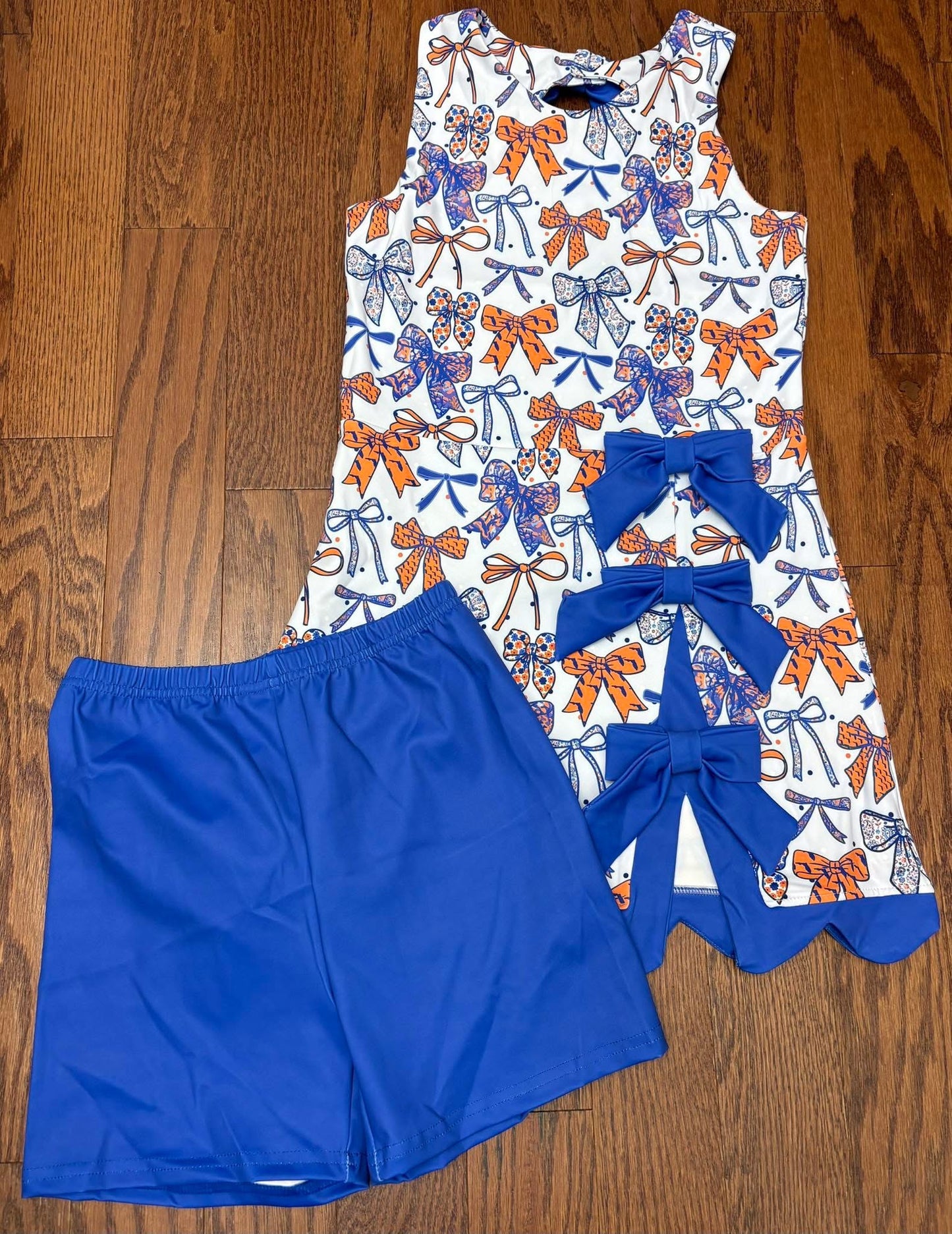 Bowtiful Athletic dress with shorts, blue and orange Florida