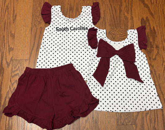 South Carolina Embroidered Girl Short Set