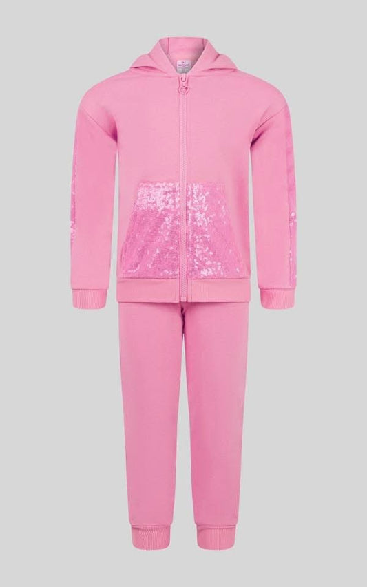 Toddler Girls Sequin Hoodie Jacket and Jogger Set- Pink