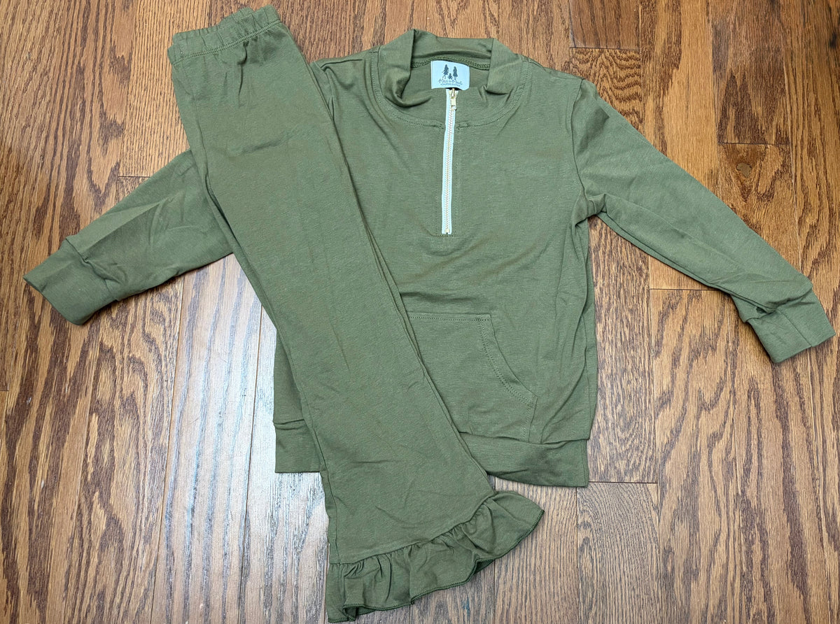 Fall Pullover Set, green, girl pant set