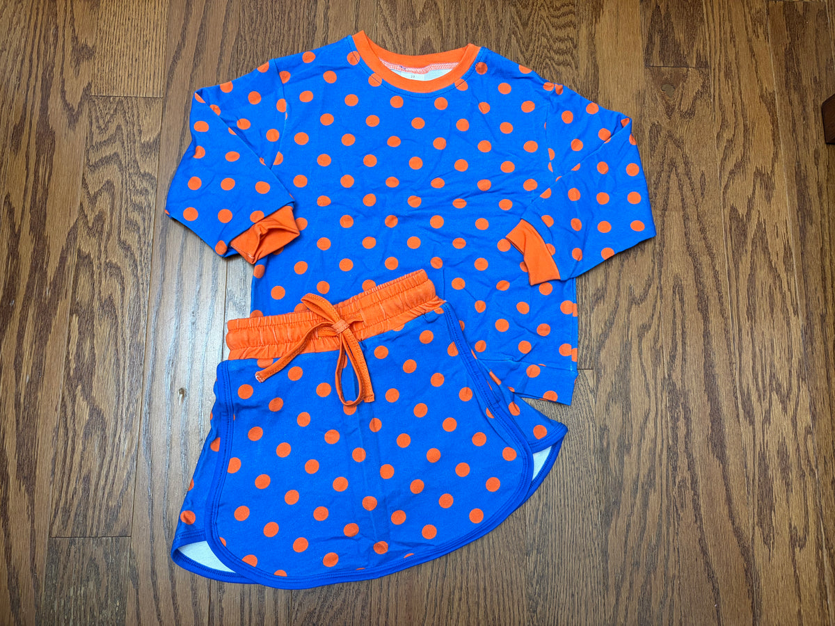 Polka Dot Blue and Orange Girl Skort Set