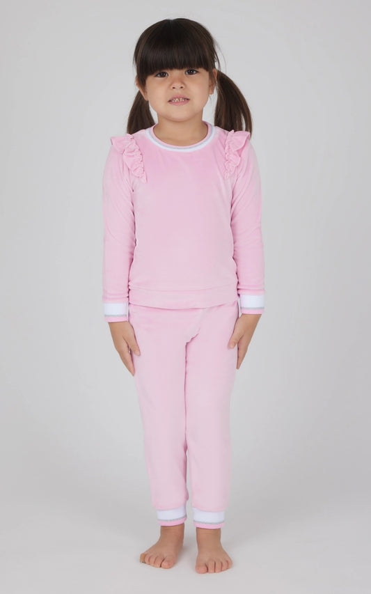 Toddler Girls Velour Ruffle Crew and Jogger Set, Pink