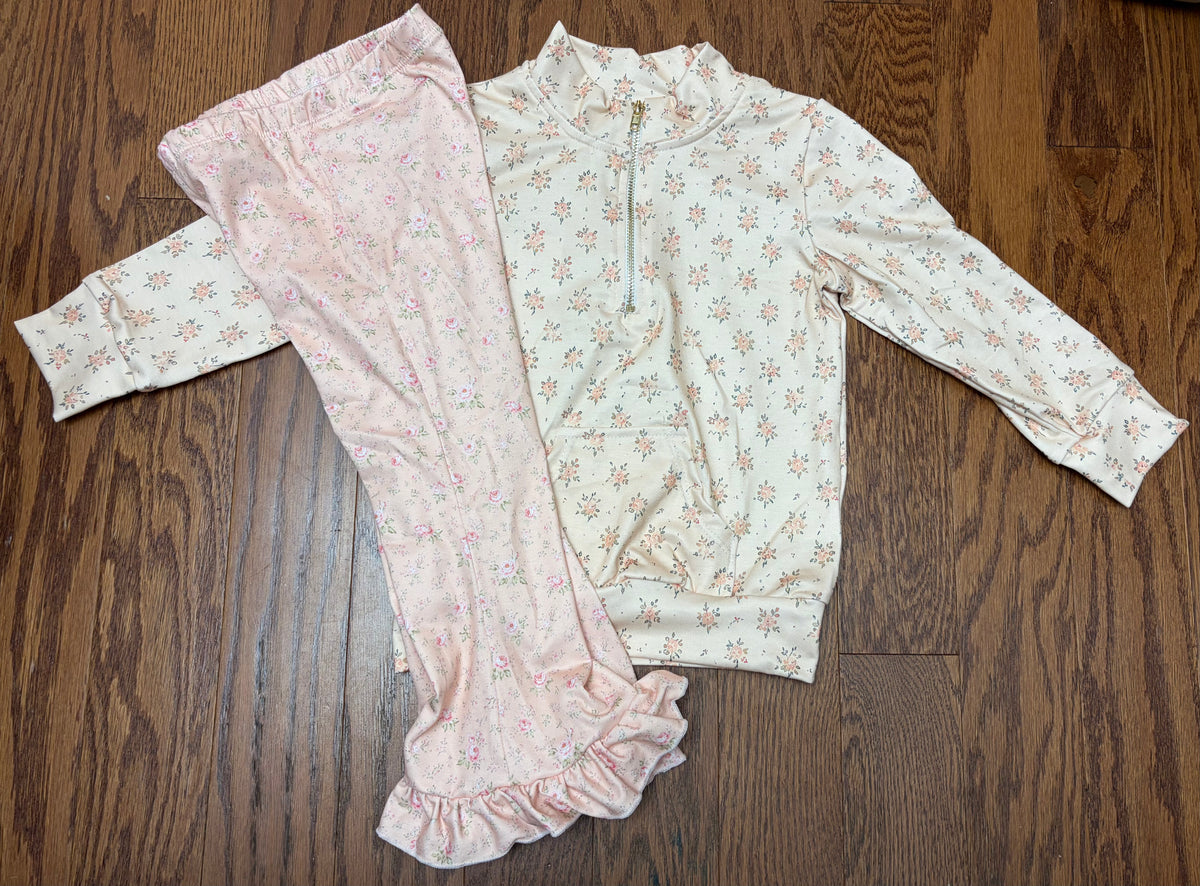 Fall Pullover Set, pink floral, girl pant set