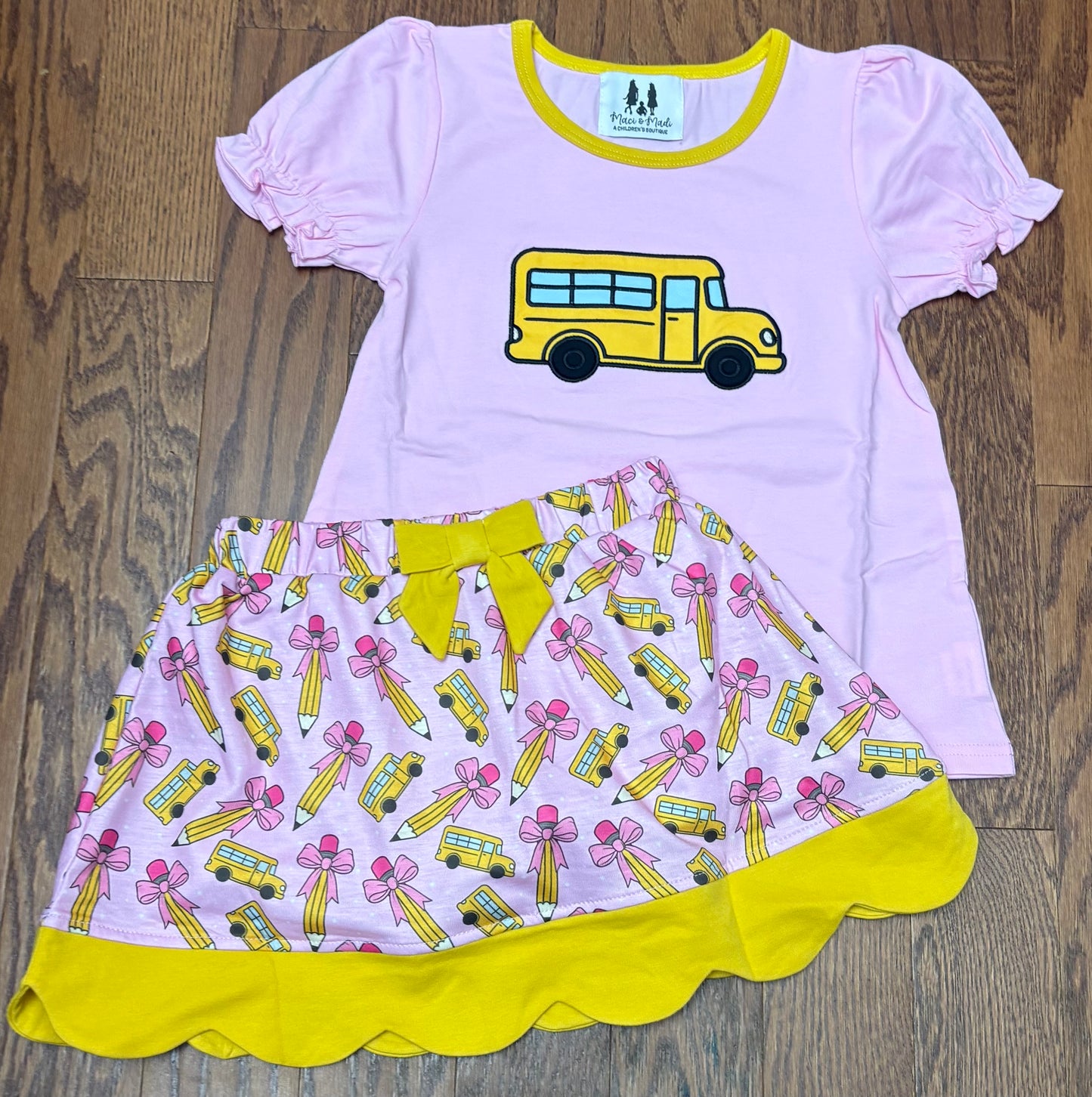 Yellow school bus girl skort set