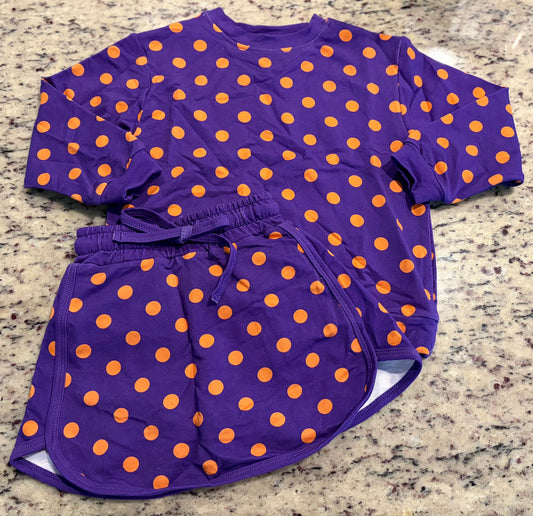 Polka Dot Purple and Orange Girl Skort Set